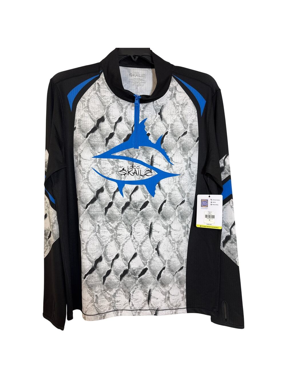 NWT LOCO SKAILZ Medium Performance Fishing Shirt Long Sleeve 1/4 Zip Thumb Hole